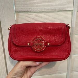 Tory Burch Red Pebbled Leather Amanda Mini Crossbody